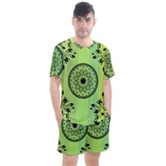 Green Grid Cute Flower Mandala Men s Mesh Tee And Shorts Set