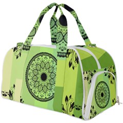 Green Grid Cute Flower Mandala Burner Gym Duffel Bag by Magicworlddreamarts1