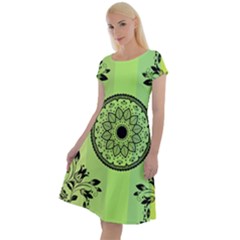 Green Grid Cute Flower Mandala Classic Short Sleeve Dress by Magicworlddreamarts1