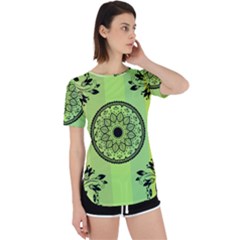 Green Grid Cute Flower Mandala Perpetual Short Sleeve T-shirt by Magicworlddreamarts1