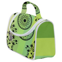 Green Grid Cute Flower Mandala Satchel Handbag by Magicworlddreamarts1