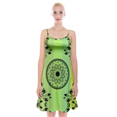 Green Grid Cute Flower Mandala Spaghetti Strap Velvet Dress by Magicworlddreamarts1