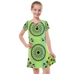 Green Grid Cute Flower Mandala Kids  Cross Web Dress by Magicworlddreamarts1