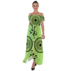 Green Grid Cute Flower Mandala Off Shoulder Open Front Chiffon Dress by Magicworlddreamarts1