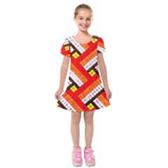 Pop Art Mosaic Kids  Short Sleeve Velvet Dress