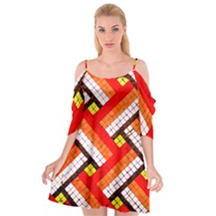 Pop Art Mosaic Cutout Spaghetti Strap Chiffon Dress