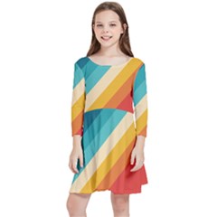 Classic Retro Stripes Kids  Quarter Sleeve Skater Dress