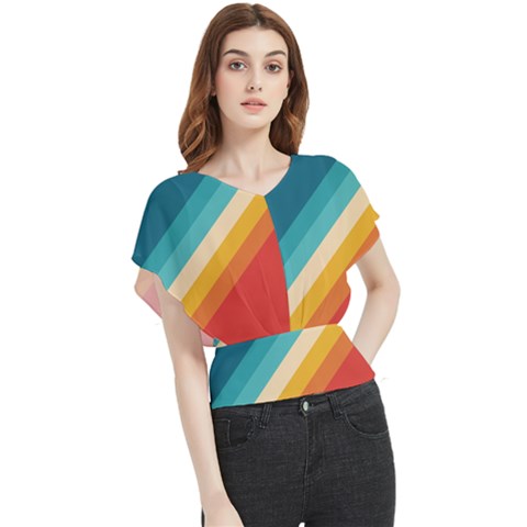Classic Retro Stripes Butterfly Chiffon Blouse by AlphaOmega