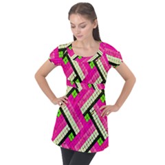 Pop Art Mosaic Puff Sleeve Tunic Top by essentialimage365