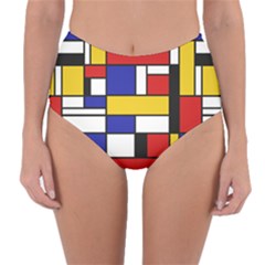 Stripes And Colors Textile Pattern Retro Reversible High-waist Bikini Bottoms