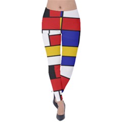 Stripes And Colors Textile Pattern Retro Velvet Leggings by DinzDas