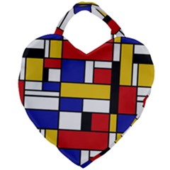 Stripes And Colors Textile Pattern Retro Giant Heart Shaped Tote by DinzDas