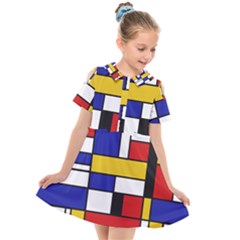 Stripes And Colors Textile Pattern Retro Kids  Short Sleeve Shirt Dress by DinzDas