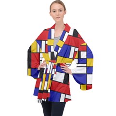 Stripes And Colors Textile Pattern Retro Long Sleeve Velvet Kimono  by DinzDas
