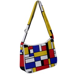 Stripes And Colors Textile Pattern Retro Zip Up Shoulder Bag by DinzDas