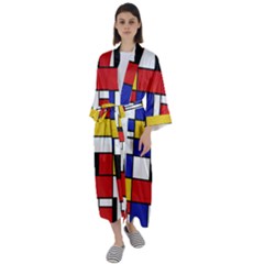 Stripes And Colors Textile Pattern Retro Maxi Satin Kimono by DinzDas