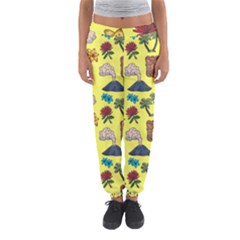 Tropical Island Tiki Parrots, Mask And Palm Trees Women s Jogger Sweatpants by DinzDas