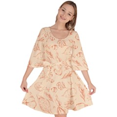 Thanksgiving Flowers And Gifts Pattern Velour Kimono Dress by DinzDas