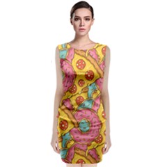 Fast Food Pizza And Donut Pattern Sleeveless Velvet Midi Dress by DinzDas