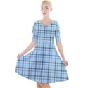 Sky blue tartan plaid pattern, with black lines Quarter Sleeve A-Line Dress View1