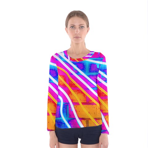 Pop Art Neon Wall Women s Long Sleeve Tee by essentialimage365