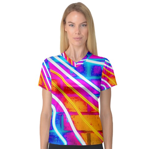 Pop Art Neon Wall V-neck Sport Mesh Tee by essentialimage365