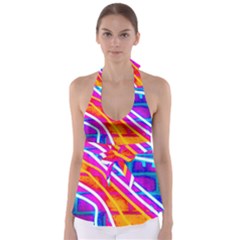 Pop Art Neon Wall Babydoll Tankini Top by essentialimage365