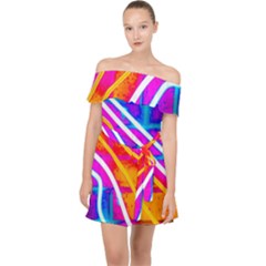 Pop Art Neon Wall Off Shoulder Chiffon Dress by essentialimage365