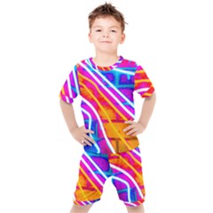 Pop Art Neon Wall Kids  Tee And Shorts Set by essentialimage365