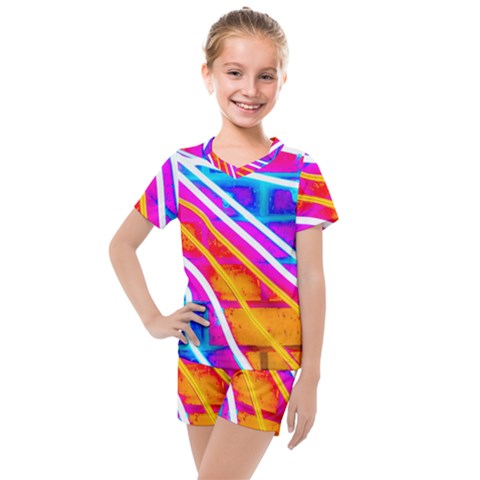 Pop Art Neon Wall Kids  Mesh Tee And Shorts Set by essentialimage365