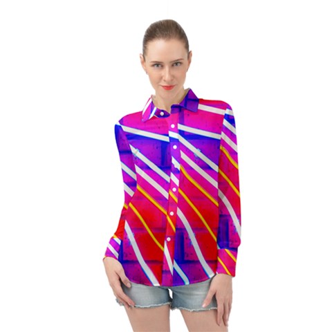 Pop Art Neon Lights Long Sleeve Chiffon Shirt by essentialimage365