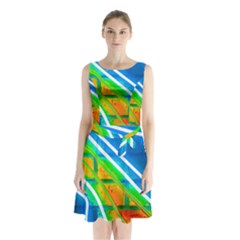 Pop Art Neon Wall Sleeveless Waist Tie Chiffon Dress by essentialimage365