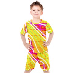 Pop Art Neon Wall Kids  Tee And Shorts Set by essentialimage365