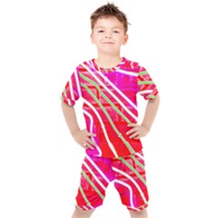 Pop Art Neon Wall Kids  Tee And Shorts Set by essentialimage365