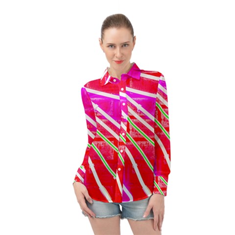 Pop Art Neon Wall Long Sleeve Chiffon Shirt by essentialimage365