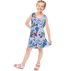 Blue Floral Stripes Kids  Tunic Dress by designsbymallika