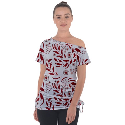 Folk Flowers Art Pattern Floral Abstract Surface Design  Seamless Pattern Off Shoulder Tie-up Tee by Eskimos