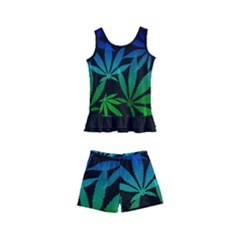 Weed Rainbow, Ganja Leafs Pattern In Colors, 420 Marihujana Theme Kids  Boyleg Swimsuit by Casemiro