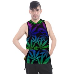 Weed Rainbow, Ganja Leafs Pattern In Colors, 420 Marihujana Theme Men s Sleeveless Hoodie by Casemiro