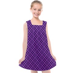 Purple, Black And Yellow Color Plaid, Retro Tartan Pattern Kids  Cross Back Dress by Casemiro