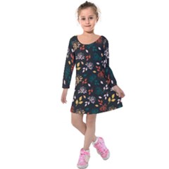 Rose Floral Kids  Long Sleeve Velvet Dress by tmsartbazaar