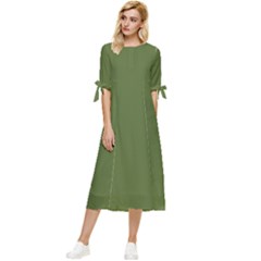 Color Dark Olive Green Bow Sleeve Chiffon Midi Dress by Kultjers