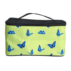 Blue Butterflies At Lemon Yellow, Nature Themed Pattern Cosmetic Storage by Casemiro