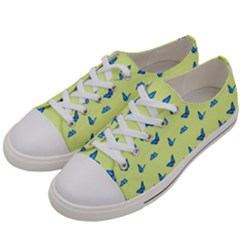 Blue Butterflies At Lemon Yellow, Nature Themed Pattern Women s Low Top Canvas Sneakers