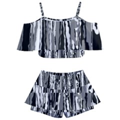 Black And White Abstract Linear Print Kids  Off Shoulder Skirt Bikini by dflcprintsclothing