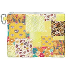 Yellow Floral Aesthetic Canvas Cosmetic Bag (xxl) by designsbymallika