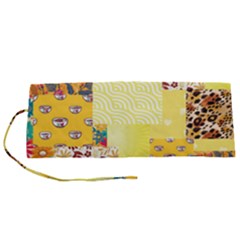 Yellow Floral Aesthetic Roll Up Canvas Pencil Holder (s) by designsbymallika