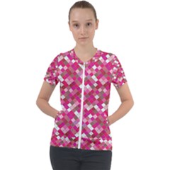 Pink Tiles Short Sleeve Zip Up Jacket by designsbymallika
