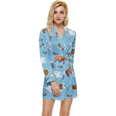 Coffee Time Long Sleeve Satin Robe by SychEva