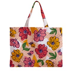 Cartoon Flowers Zipper Mini Tote Bag by designsbymallika